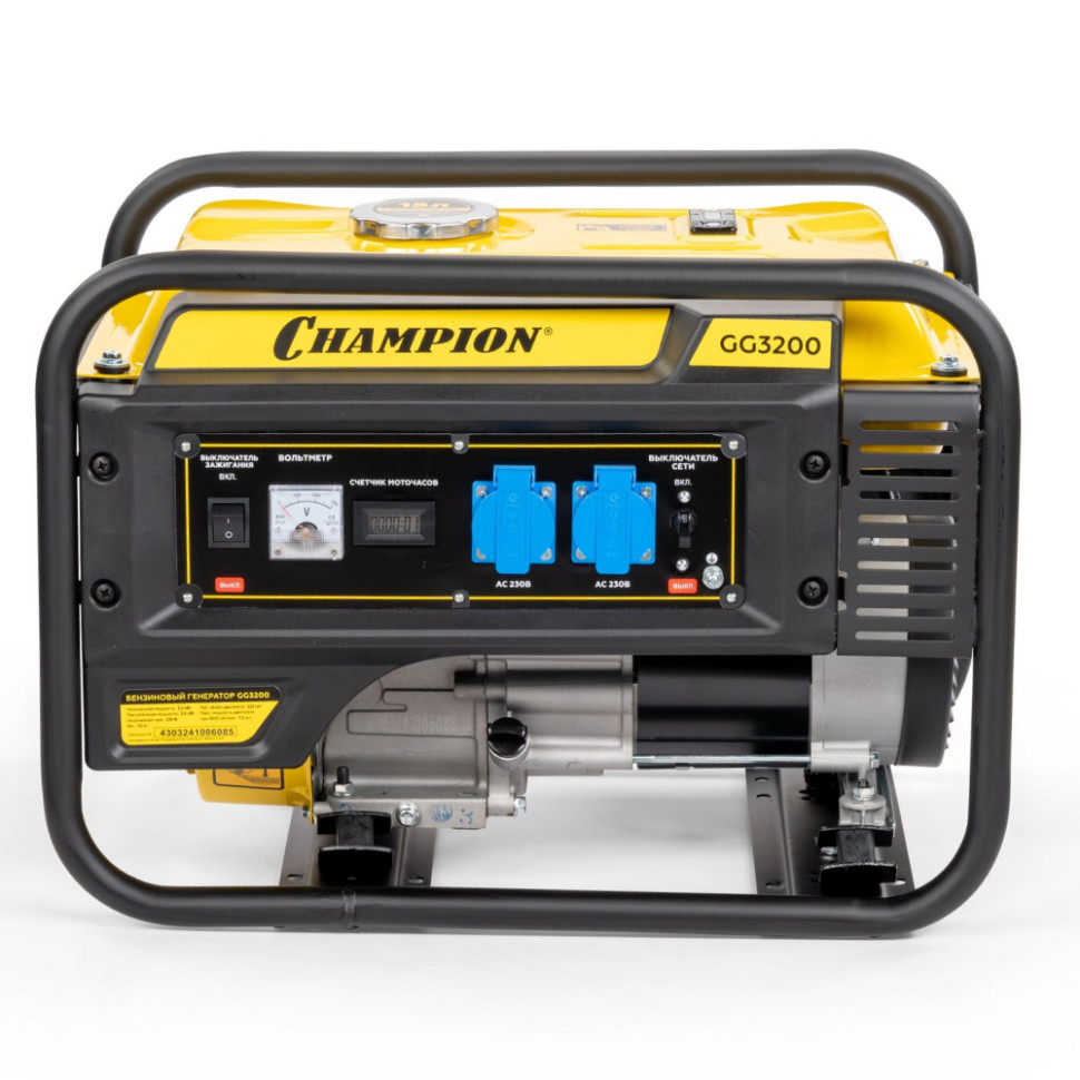 Генератор бензиновый CHAMPION GG3200 (3,2/3,5кВт, 220В, 4-такт., бак 15л, AVR, мед.обмот., ручной) Генератор бензиновый CHAMPION GG3200 (3,2/3,5кВт, 220В, 4-такт., бак 15л, AVR, мед.обмот., ручной)