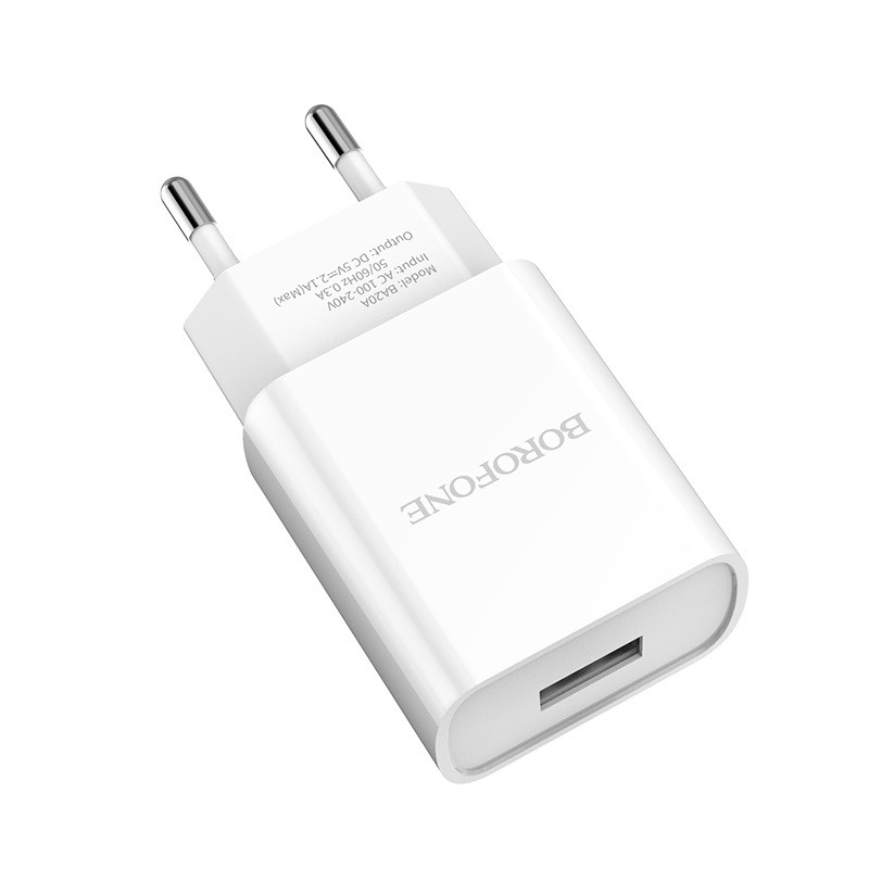 СЗУ Borofone BA20A 5V2,1A 1USB Sharp single port, white