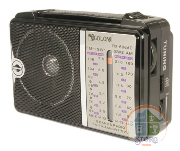 Радиоприемник GOLON RX-606 (fm-64), 105х160х60мм, FM, УКВ, СВ, КВ, от сети и бат.R20, AUX