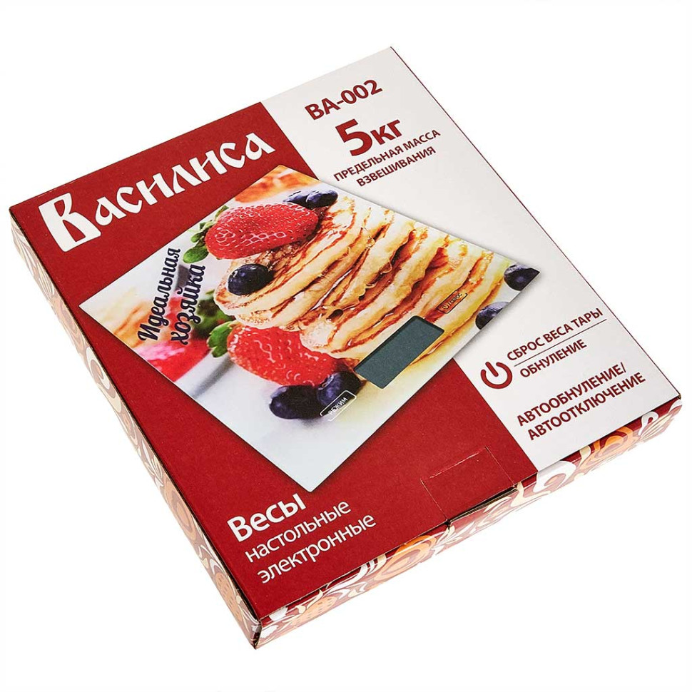 Весы настольные электронные ВАСИЛИСА ВА-002 "Идеальная хозяйка" : 5 кг, стекло (12)