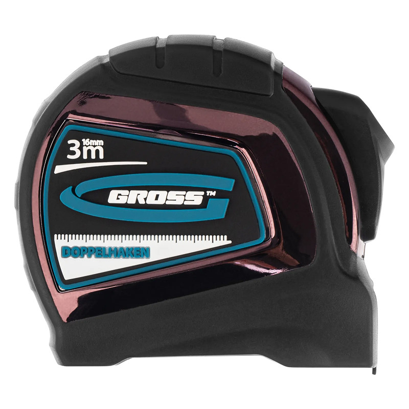 Рулетка Gross "Doppelhaken", 3 м x 16 мм, односторонний зацеп, нейлон, двуст. шкала, автоматич.