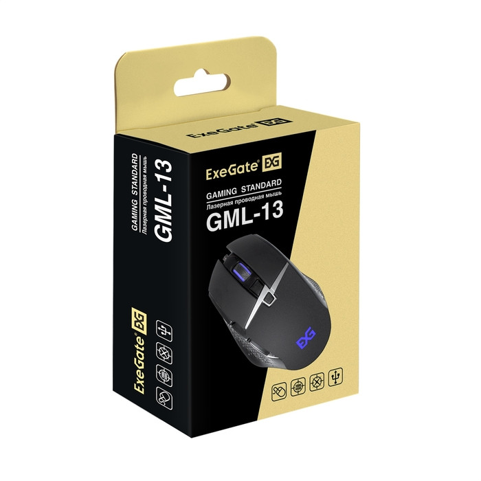 Мышь проводная ExeGate Gaming Standard Laser GML-13, Черный, 4000 dpi, USB, кнопки - 8