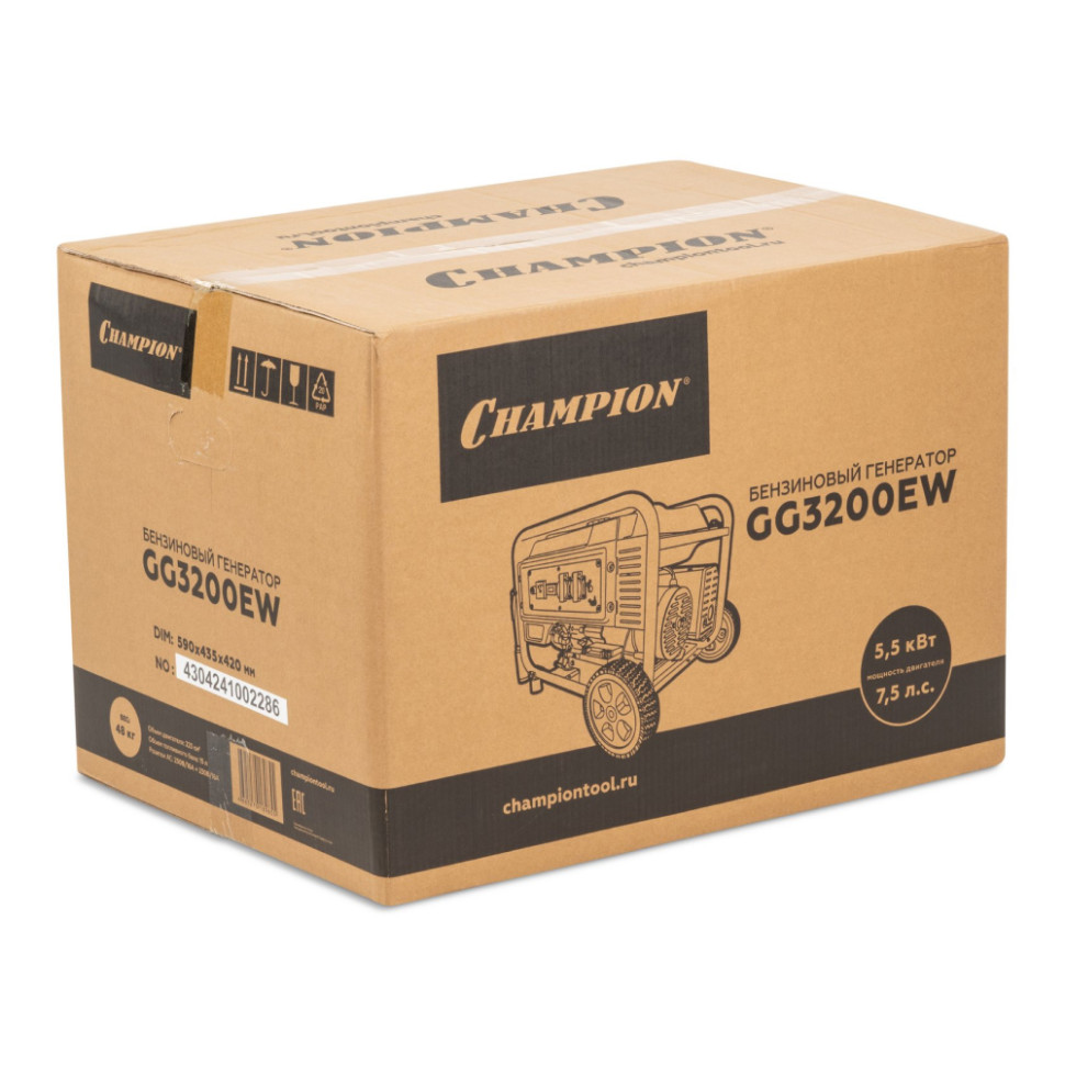 Генератор бензиновый CHAMPION GG3200EW (3,2/3,5кВт, 220-230В, 4-такт., руч./эл.старт, AVR)