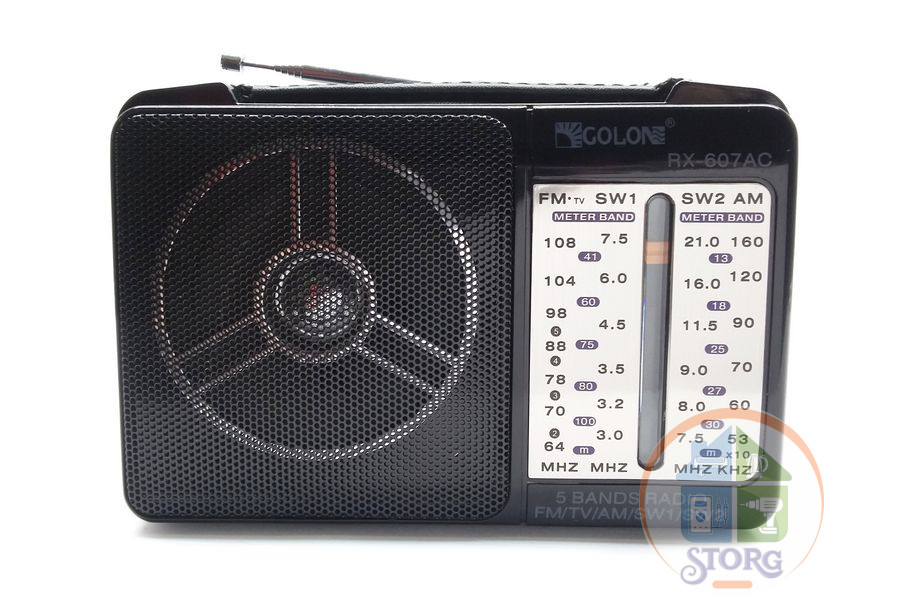 Радиоприемник GOLON RX-607 (fm-64), 160х108х55 мм, FM, УКВ, СВ, КВ, от сети и бат.R20, AUX