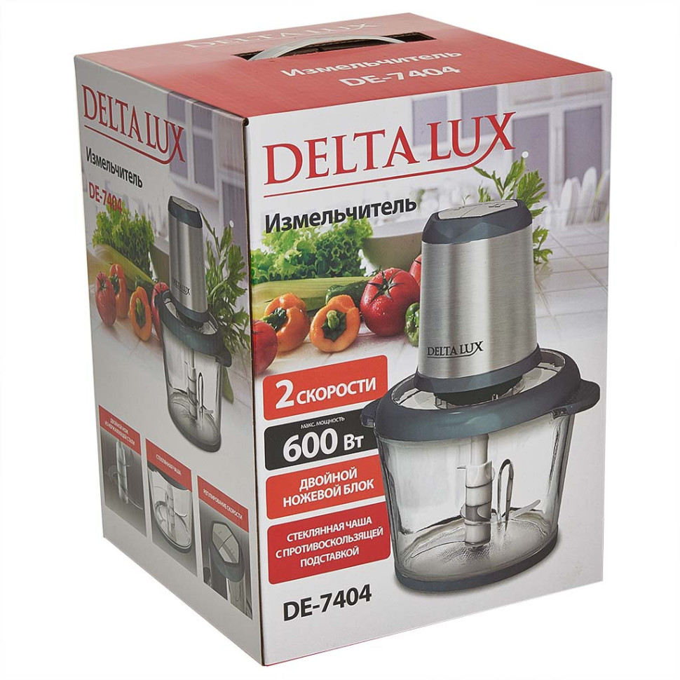 Измельчитель DELTA LUX DE-7404, 2л, 600Вт, стеклянная чаша, двойной ножевой блок