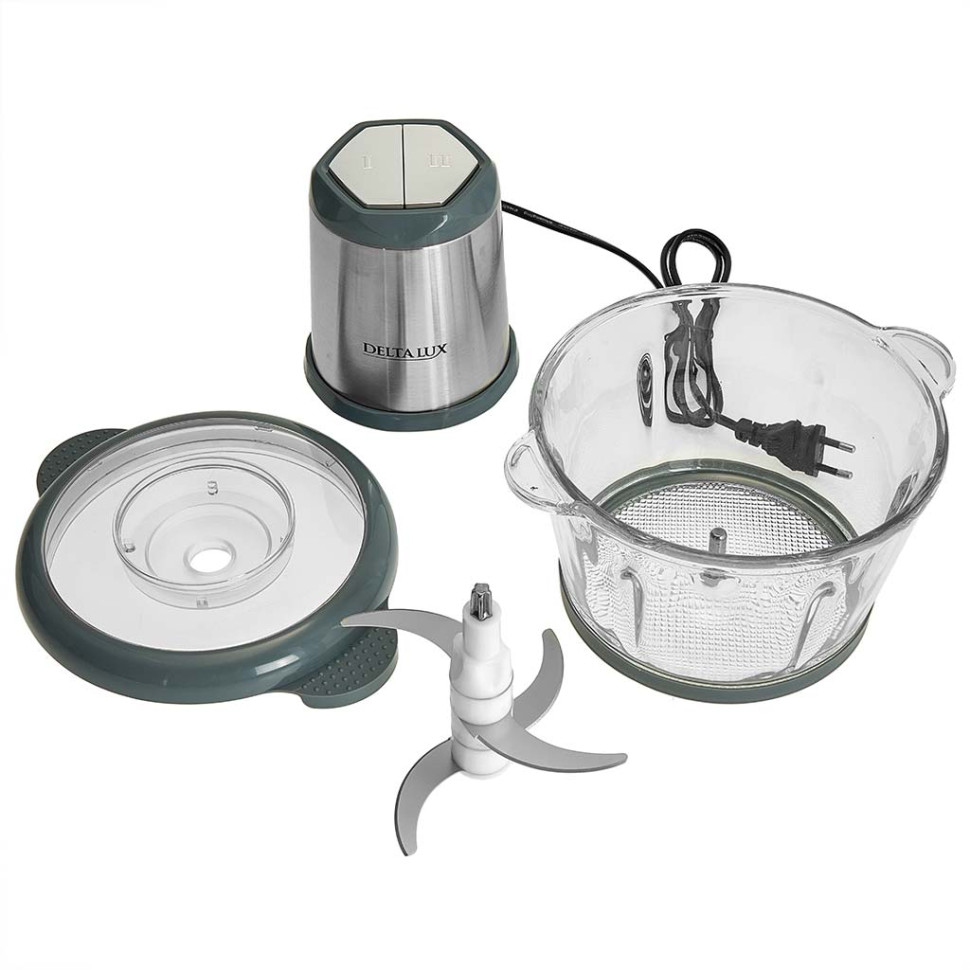 Измельчитель DELTA LUX DE-7404, 2л, 600Вт, стеклянная чаша, двойной ножевой блок