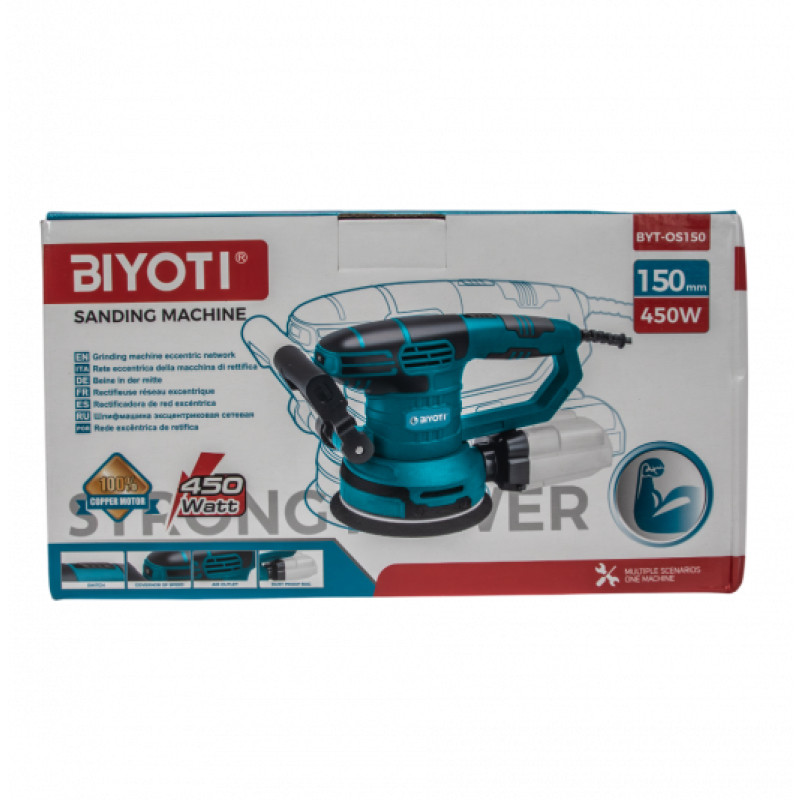 Машина орбитально-шлифовальная BIYOTI, 220В 450Вт, диск 150мм, BYT-OS150