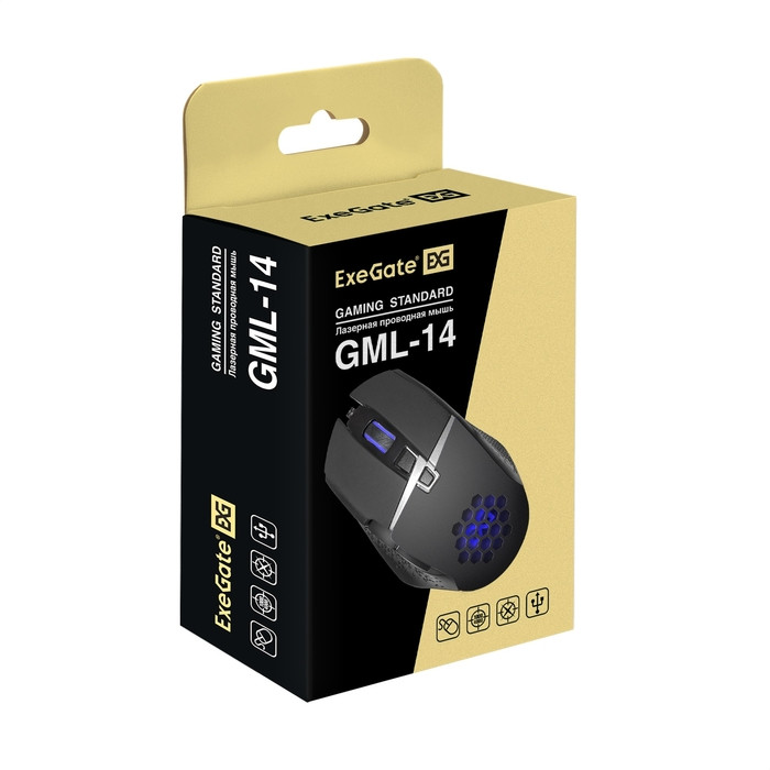 Мышь проводная ExeGate Gaming Standard Laser GML-14, Черный, 4000 dpi, USB, кнопки - 8