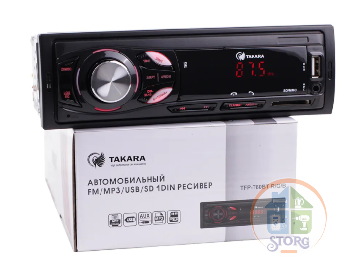 Автомагнитола TAKARA TFP-T60BT (Red)  4*45 Вт, Bluetooth,USB, AUX,SD,MP3