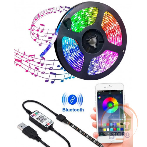 Светодиодная лента 5050 RGB 5м, USB, Bluetooth, управление через смартфон