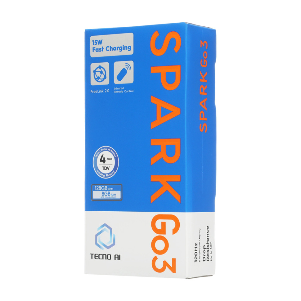 Смартфон Tecno Spark Go 3, 6,75″, 4ГБ ОЗУ/128ГБ ПЗУ, Android 15, камера 13МП, 5000мАч, NFC, IP64