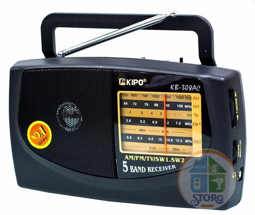 Радиоприемник KIPO KB-308AС (ORIG) ( FM, УКВ, СВ, КВ, питание от сети и бат.R20 , AUX) (Гр.30дн)
