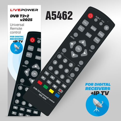 Пульт Д/у универсальный для ресиверов DVB T2+2+IPTV UNIV ver.2026