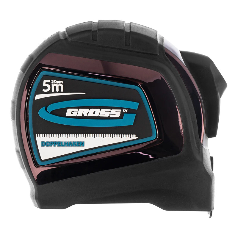 Рулетка Gross "Doppelhaken", 5 м x 25 мм, двухсторонний зацеп, нейлон, двуст. шкала, автоматич.
