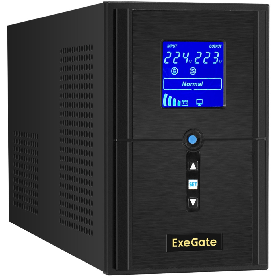 Источник бесперебойного питания ExeGate SineTower SN-1500.LCD.AVR.2SH.1C13.USB 1500VA/1200W, чистая синусоида, LCD дисплей, AVR, 2*Schuko+1*C13, USB, линейно-интерактивный, черный