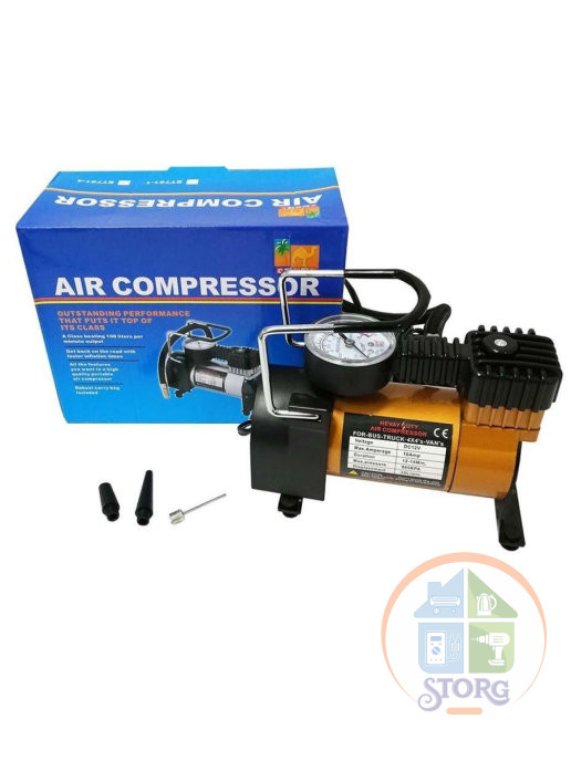 Автомобильный компрессор Takara 6035 (580) 12V, 3 насадки. 10 атмосфер, 35 литров в минуту