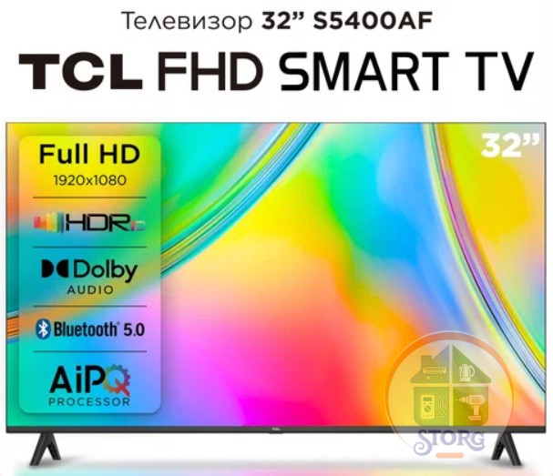 32" Телевизор TCL 32S5400AF черный 1920x1080, Full HD, 60 Гц, WI-FI, SMART TV, Google TV