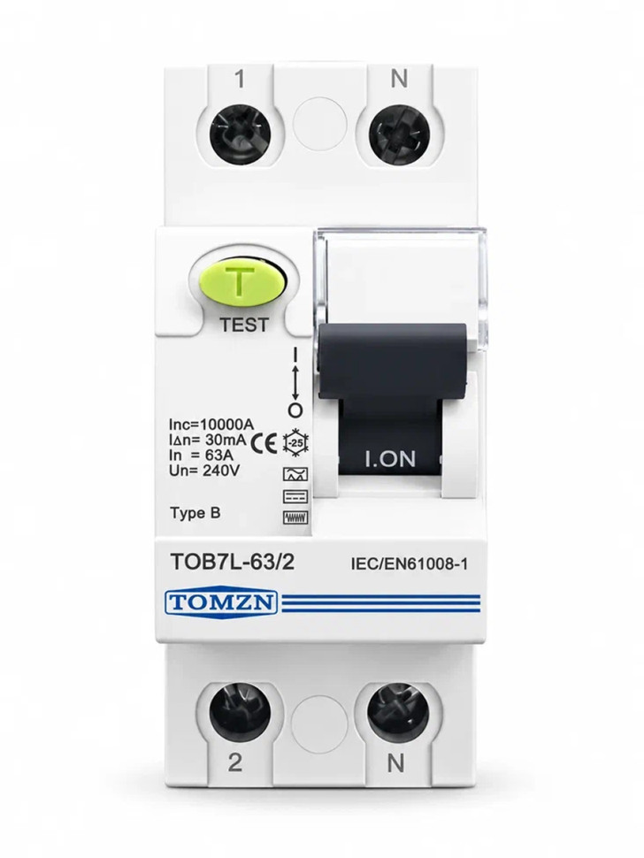 Устройство защитного отключения TOMZN TOB7L-100mA-63 (УЗО) 63А, 100мА, дифференц.выкл., однофазный