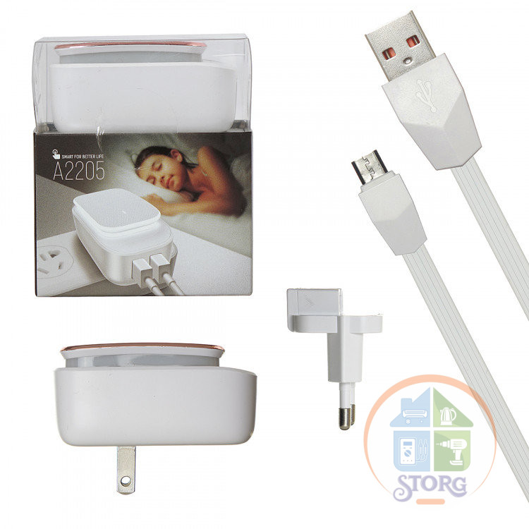 СЗУ ночник LDNIO A2205 5V2,4A Auto-ID 2USB ports + кабель MicroUSB 1m LED Lamp