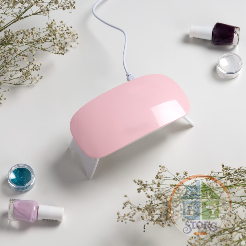 Лампа для гель лака Luazon LUF-22, UV/LED, 6 Вт, 6 диодов, таймер 45/60 с, USB, розовая 9276174