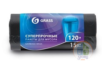 Пакеты для мусора GRASS PP-0024, 120л, 15шт в рулоне