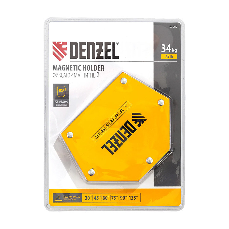 Фиксатор магнитный Denzel для сварочных работ усилие 75 LB, 30х45х60х75х90х135 град.