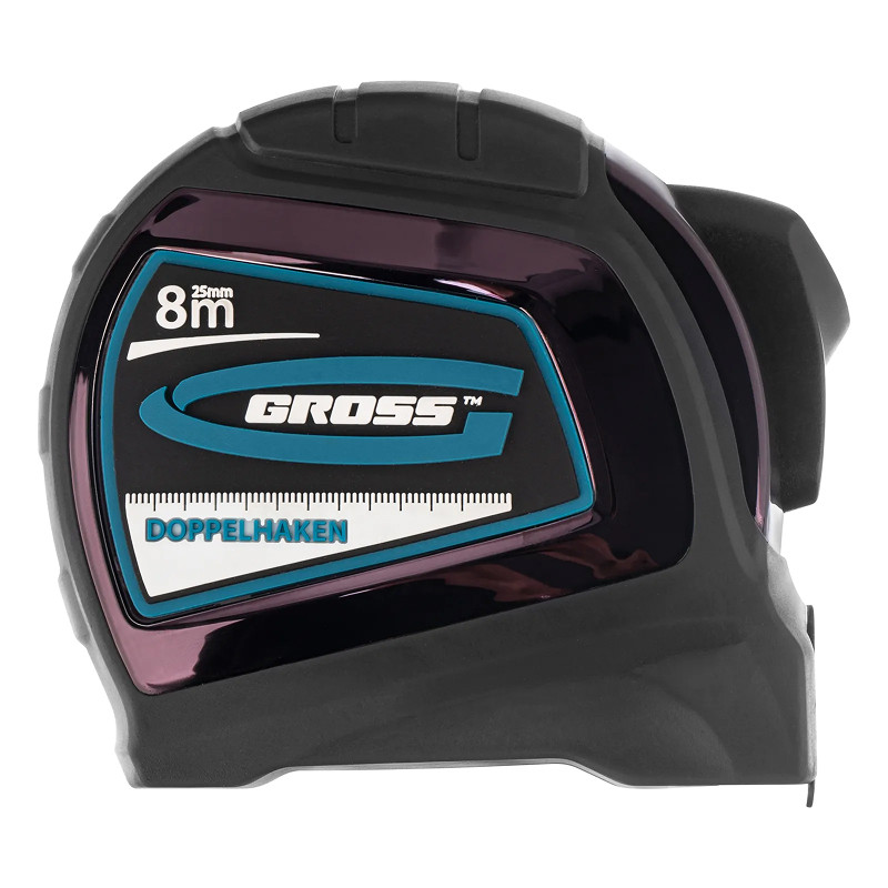Рулетка Gross "Doppelhaken", 8 м x 25 мм, двухсторонний зацеп, нейлон, двуст. шкала, автоматич.