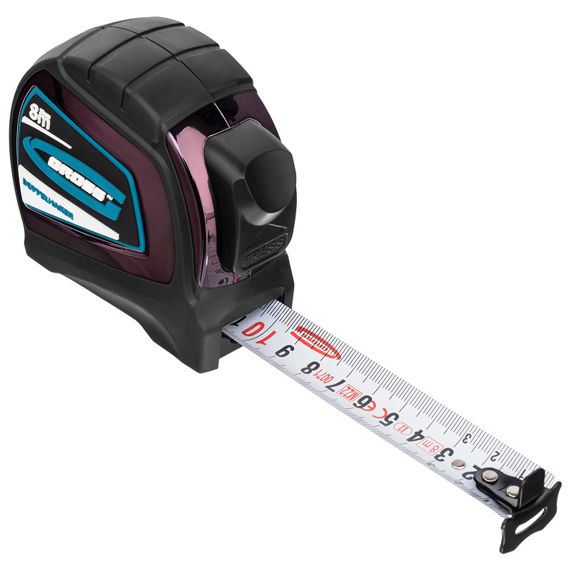 Рулетка Gross "Doppelhaken", 8 м x 25 мм, двухсторонний зацеп, нейлон, двуст. шкала, автоматич.