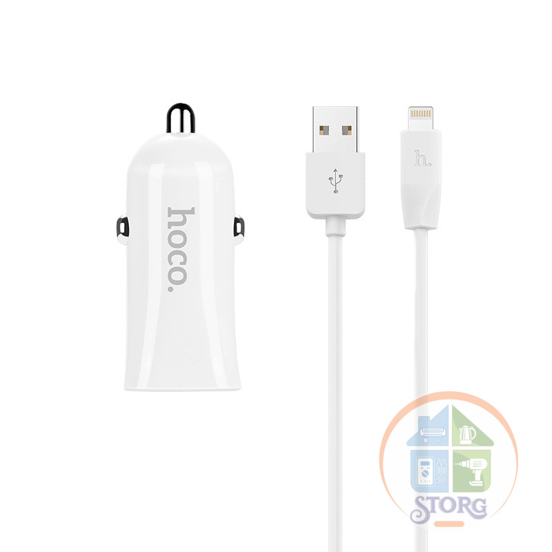 АЗУ Hoco Z12 5V2.4A 2USB + кабель Lightning белый