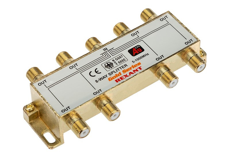 Делитель REXANT ТВ x 8+9 шт. F "BOX" 5-1000 МГц  "GOLD"