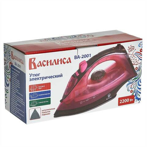 Утюг ВАСИЛИСА ВА-2001,розовый/корич., 2200Вт, антипригарное покрытие, самоочистка, паровой удар (10)