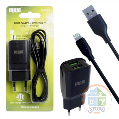 СЗУ MRM MR24i 5V/2,4A 2USB + кабель Lightning 1,2mm Black