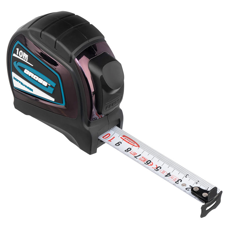 Рулетка Gross "Doppelhaken",10 м x 25 мм, двухсторонний зацеп, нейлон, двуст. шкала, автоматич.