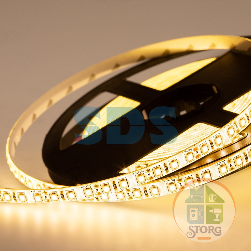 Светодиодная лента LED REXANT 12В, 8мм,IP65,SMD 2835,120 LED/m,12V, ТЕПЛЫЙ БЕЛЫЙ,3000К (Цена за 5м!)