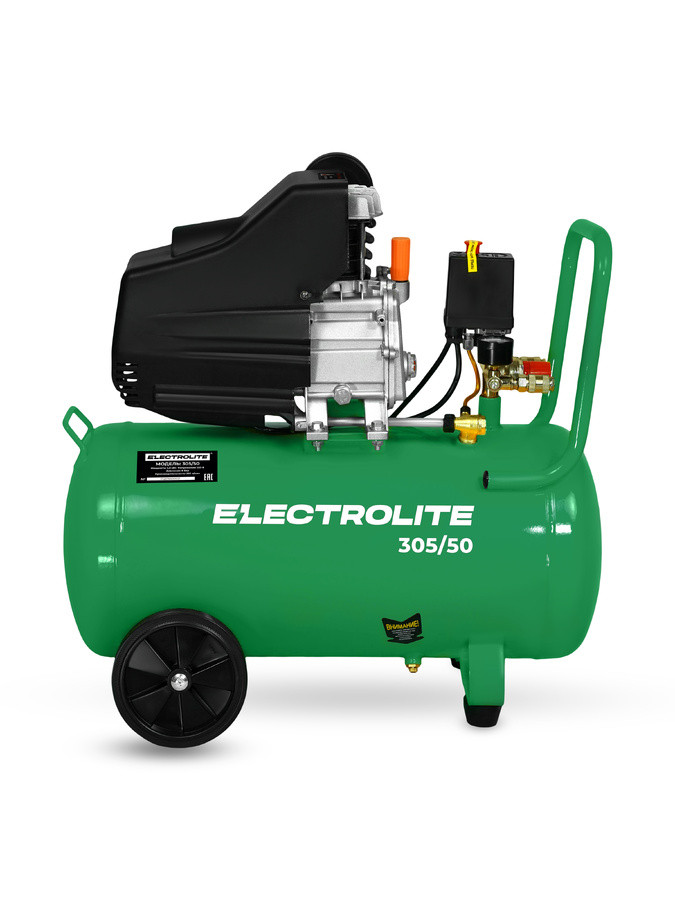 Компрессор воздушный ELECTROLITE 305/50 (220В, 305л/мин, 50л, 2000Вт, 8 бар, 2850об/мин,d порш.47мм)