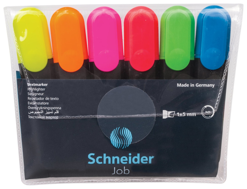 Набор маркеров текстовых  SCHNEIDER "JOB", 1-5мм,6 цв., скошенный (1/30) (115096)