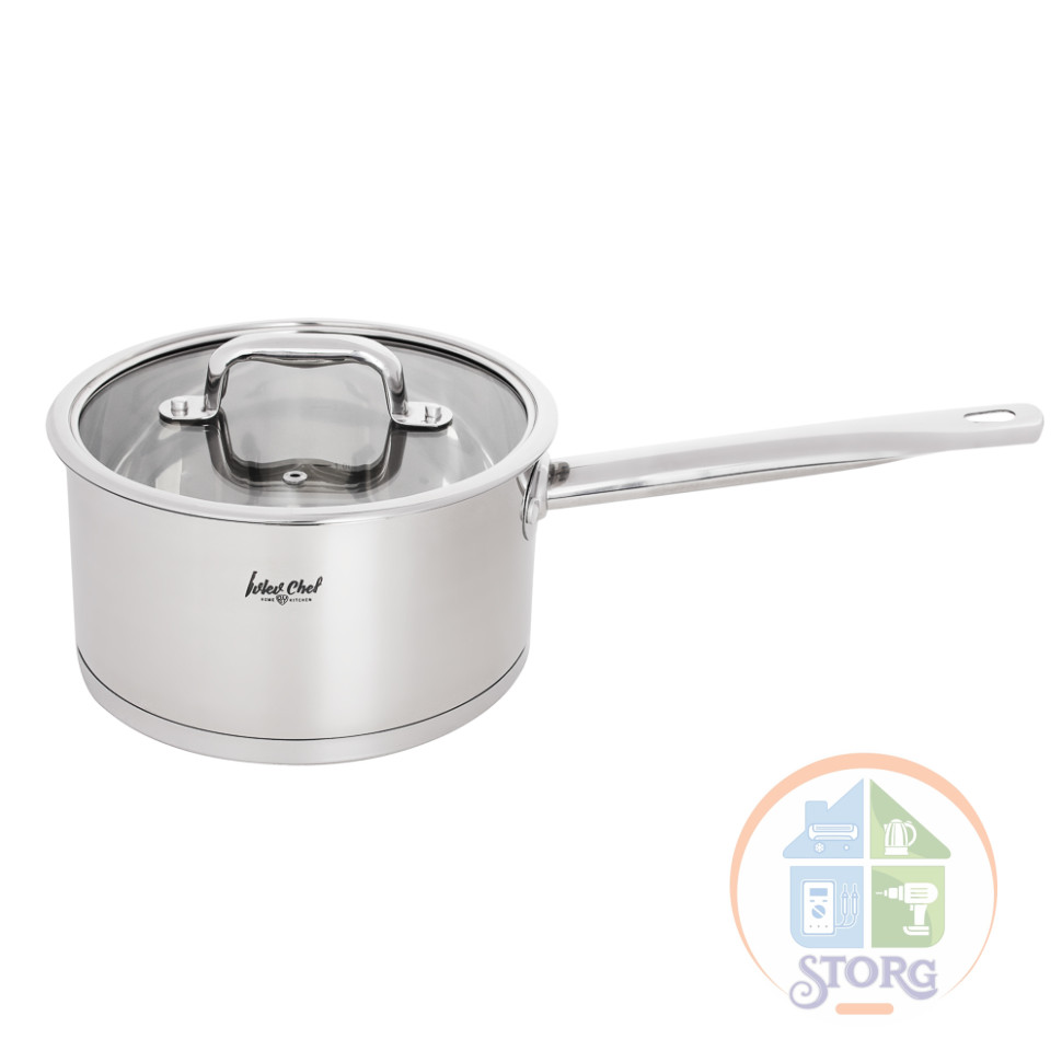 Ковш нерж.сталь Ivlev Chef Royal, 20х11см 3,4л, со стекл. крышкой, индукция, нерж.сталь 18/10