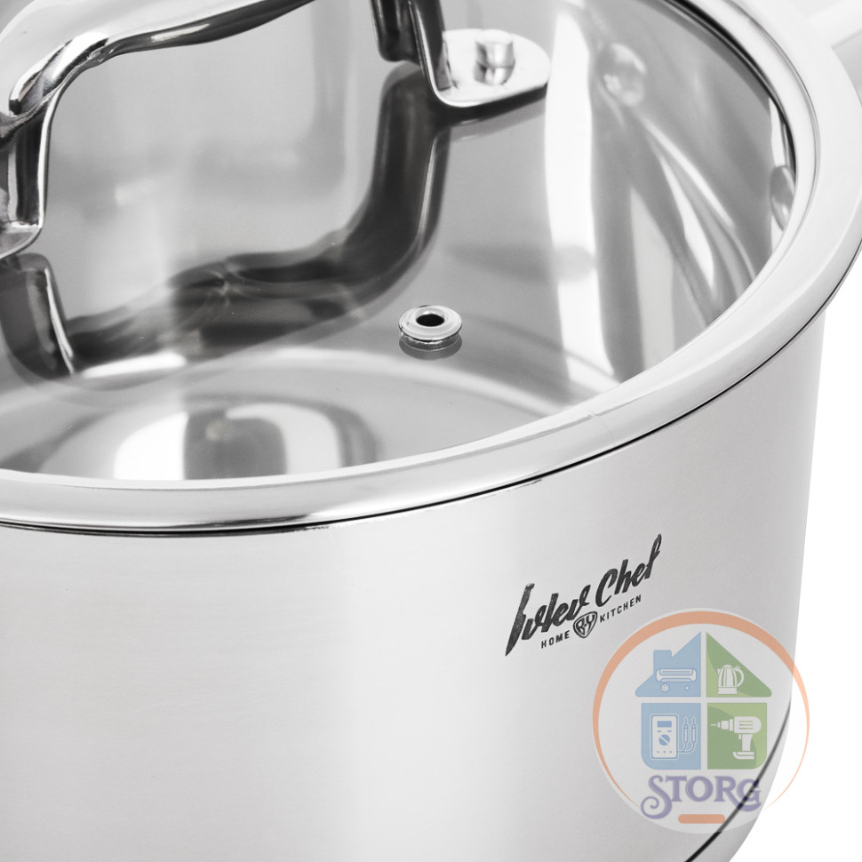 Ковш нерж.сталь Ivlev Chef Royal, 20х11см 3,4л, со стекл. крышкой, индукция, нерж.сталь 18/10