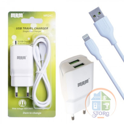 СЗУ MRM MR24i 5V/2,4A 2USB + кабель Lightning 1,2mm White
