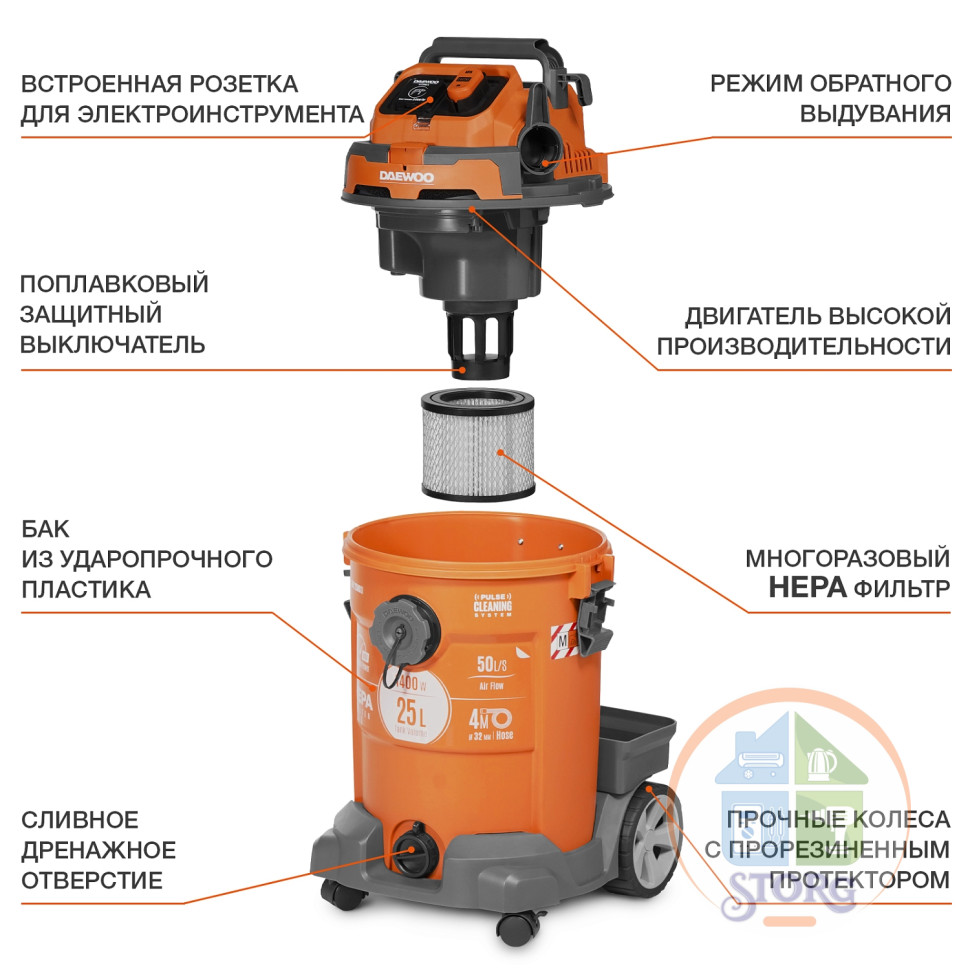 Пылесос строительный универсальный DAVC 2500SD DAEWOO