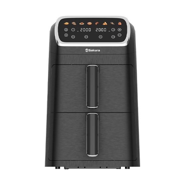 Аэрогриль SAKURA SA-7694BK, Черный, 2 чаши(5л), 2600 Вт, 8 прог., сенс.управ., таймер 60м