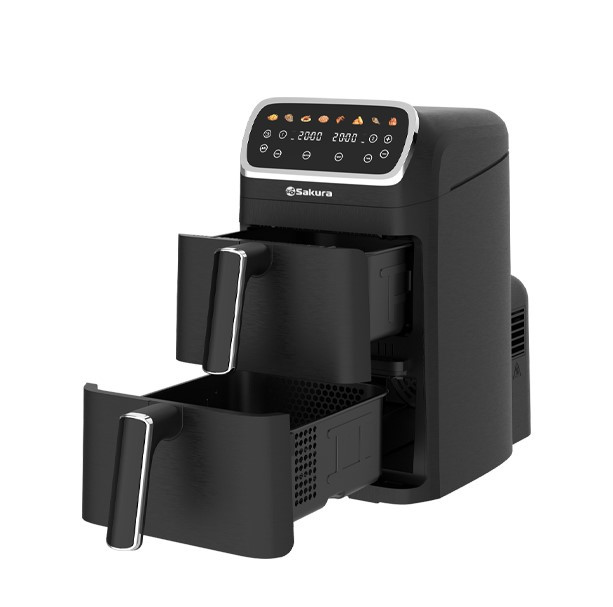 Аэрогриль SAKURA SA-7694BK, Черный, 2 чаши(5л), 2600 Вт, 8 прог., сенс.управ., таймер 60м