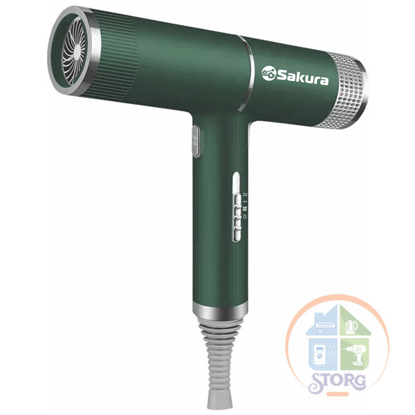 Фен для волос SAKURA SA-4051GR, 1600Вт, 3реж хол.сушка, LED подсветка