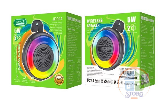 Bluetooth колонки JOKADE JD-024 (GM) TWS, USB/TF, LED, 5W, 2", AUX, Black
