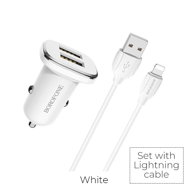 АЗУ BOROFONE BZ12 5V/2,4A 2USB Lasting power + кабель Lightning White