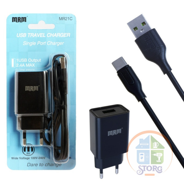 СЗУ MRM MR21t 5V2,1A 1USB + кабель Type-C 1,2mm white