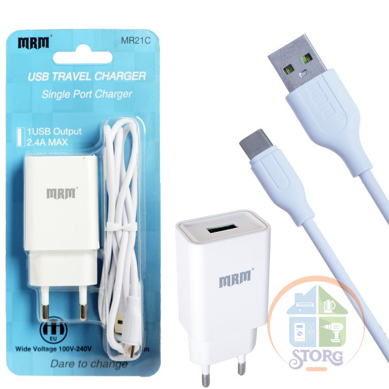 СЗУ MRM MR21t 5V2,1A 1USB + кабель Type-C 1,2mm white