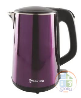 Чайник электрический SAKURA SA-2156MP (Черный/Фиолет; Объем 1.8л; Мощность 1800Вт; Нерж.сталь; Диск)