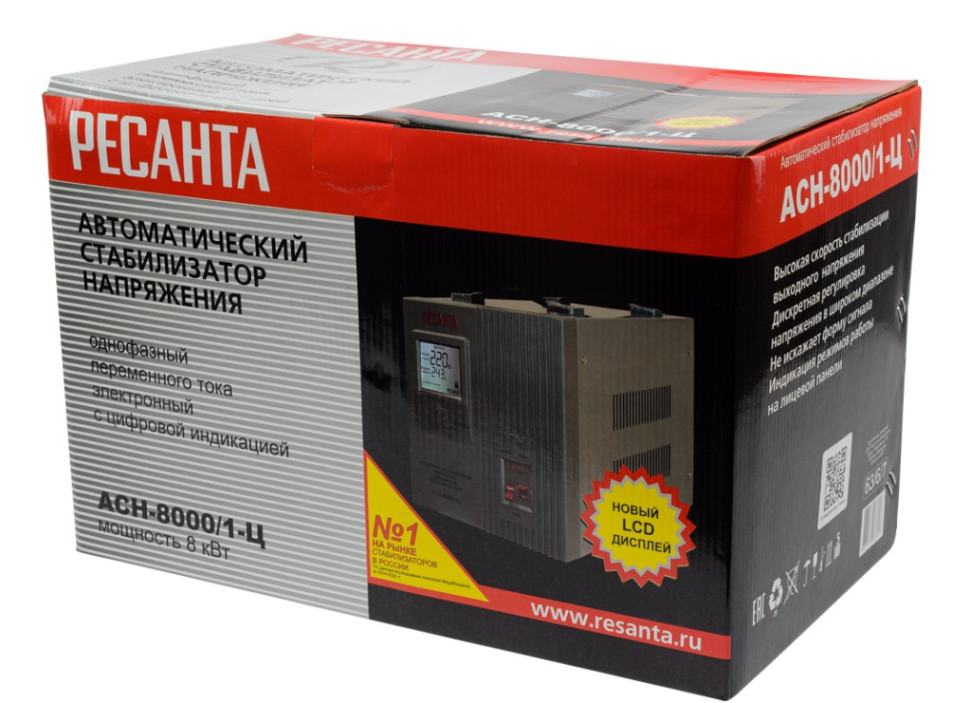 Стабилизатор напряжения релейный Ресанта АСН-8000/1-Ц, ( напольный, 8000Вт, 140-260В, 1-фазный)