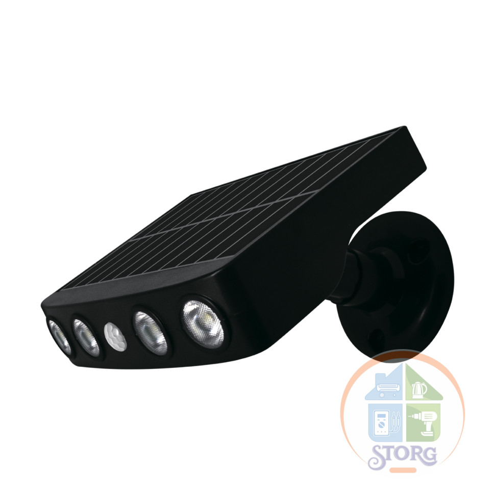 Светильник сд SOLAR LED, на солн. бат., 3 реж. ос., пов., 4Вт, 6500К, 500Лм, IP65, с ДД, черн., duwi